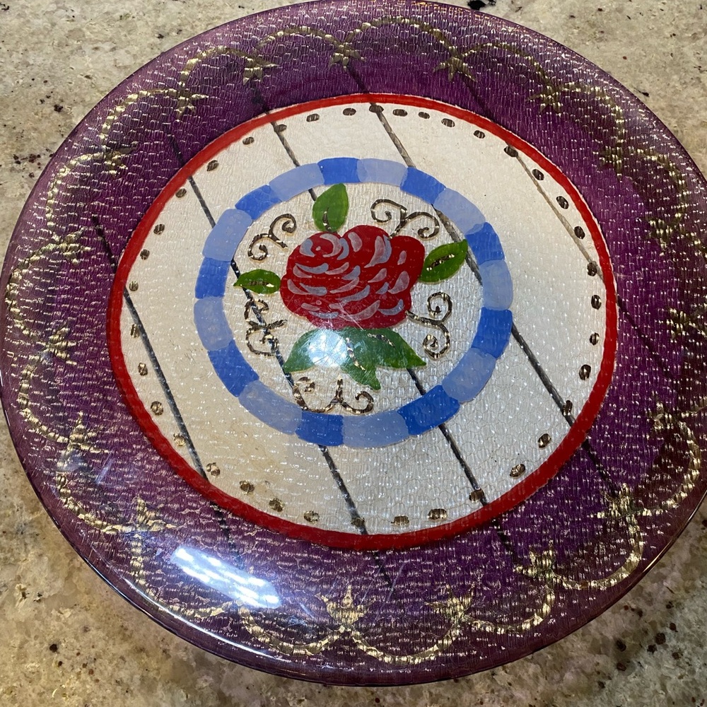 Decorative Purple and Red Floral Platter 14.5”‎